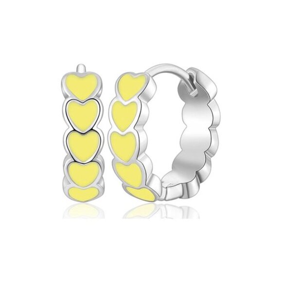 Jewelry - Sterling Silver 925 Hoop Earrings with Yellow Enamel Hearts – Colorful Jewelry